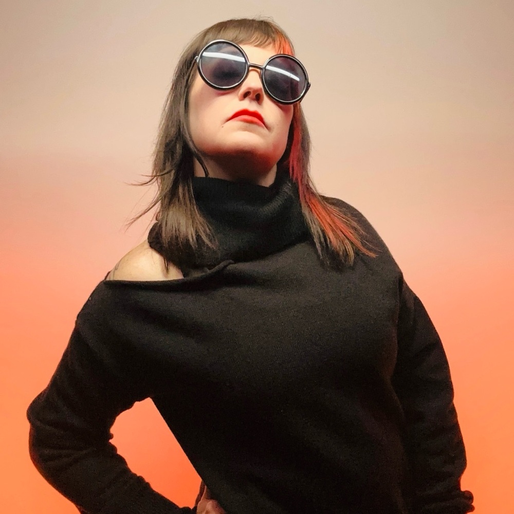 Black / Cold Shoulder Turtleneck Sweater / Large / Goth Emo Punk Grunge Fairy